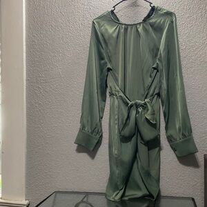 Olive Greenish silky long sleeve dress